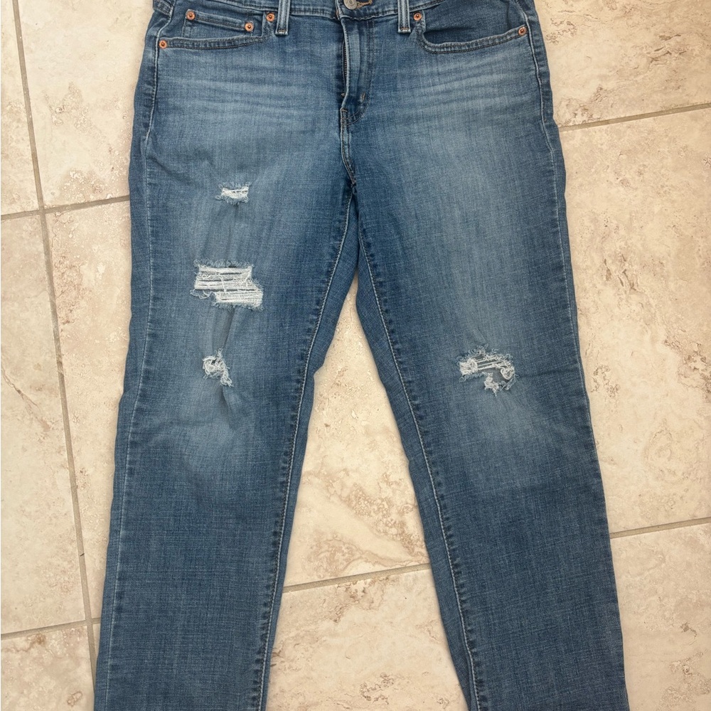 Levi's Blue Distressed Ankle Jeans